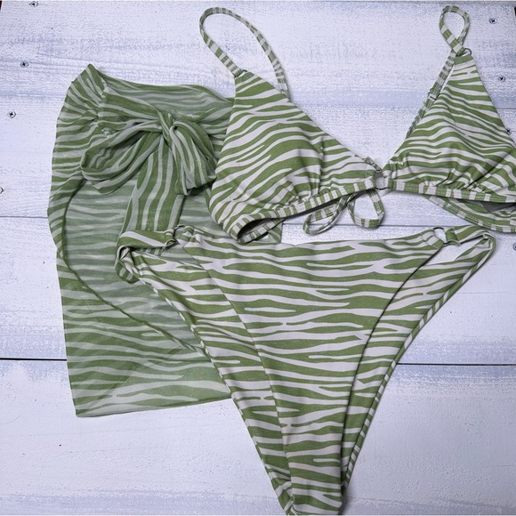 SHEIN Other - Green Zebra Print SHEIN Three Piece Bikini Set L